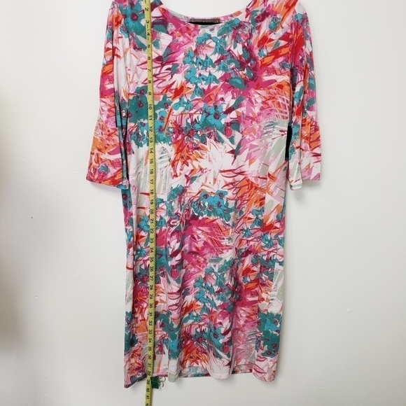 Nwt Amanda + Oak L Floral Sheath 3/4 Bell Sleeve Pink & Teal 4% Spandex - Picture 9 of 10